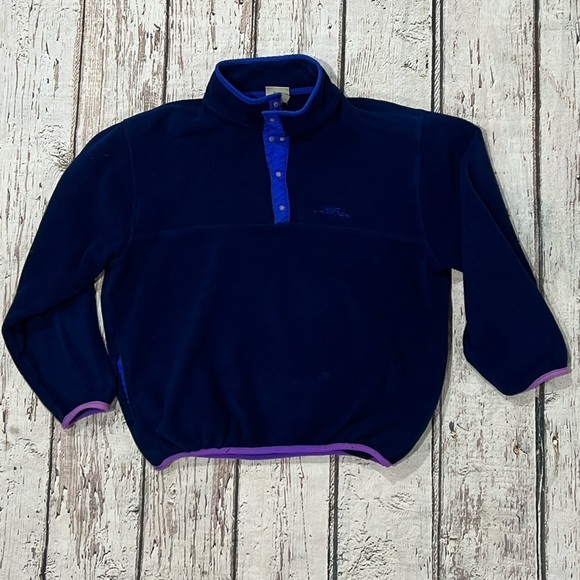 Vintage LL Bean Blue Snap T Pullover 1990s Jumper Fleece Pullover Jacket - Picture 1 of 4